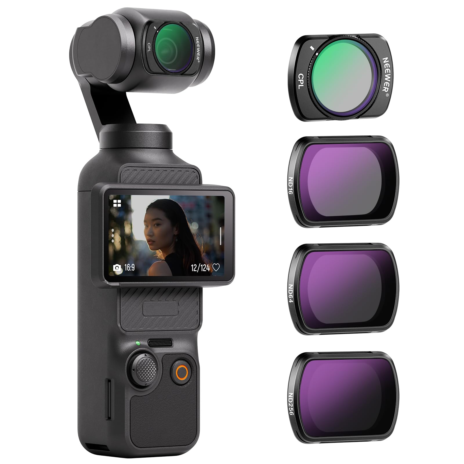 NEEWER HD CPL ND16 ND64 ND256 Filter Set Compatible with DJI OSMO Pocket 3 Creator Combo Accessories for Magnetic Action Camera Neutral Density Filter
NEEWER HD CPL ND16 ND64 ND256 Filter Set Compatible with DJI OSMO Pocket 3 Creator Combo Accessories for Magnetic Action Camera Neutral Density Filter