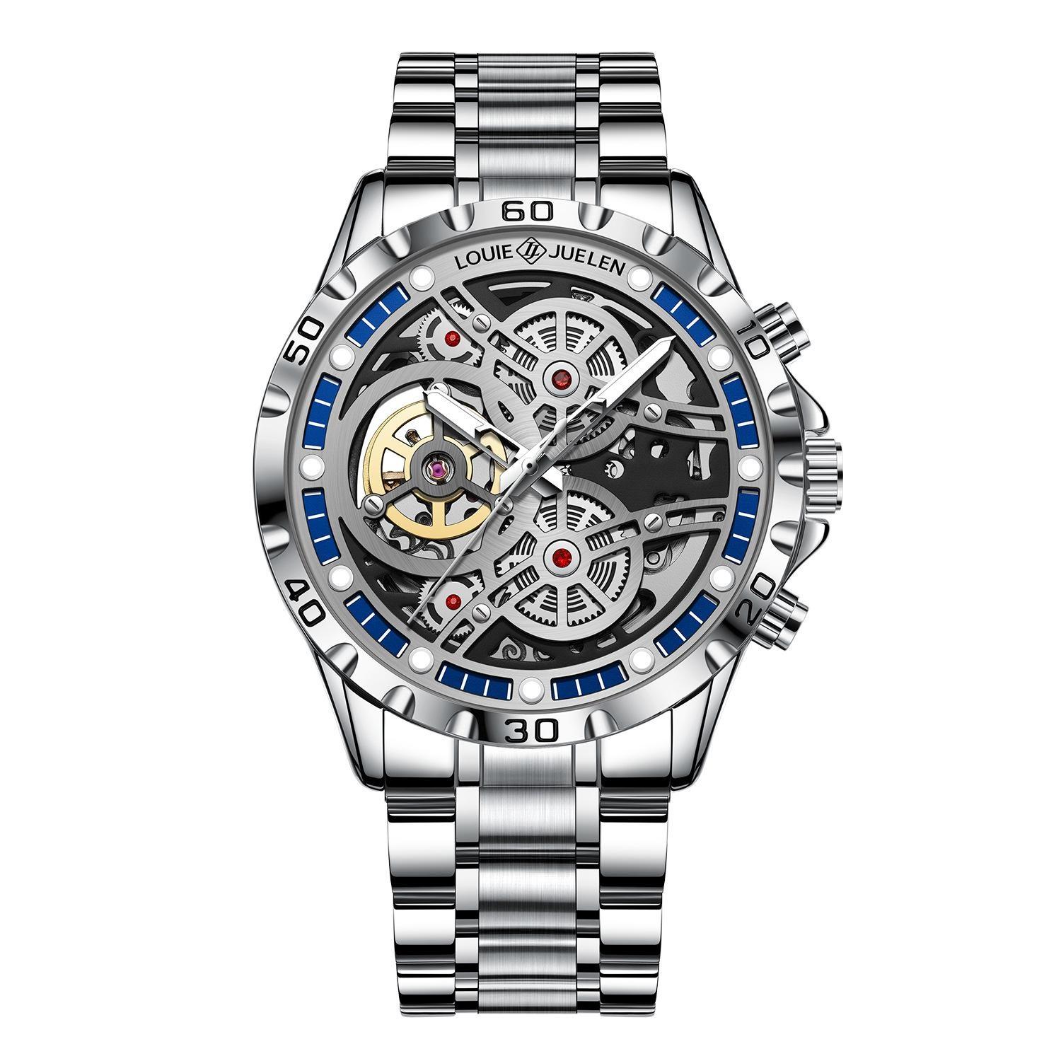 Men s Automatic Mechanical Watch Skeleton Dial Stainless Steel Band Waterproof Luminous Hands Luxury Wristwatch for Men срібний/синій
Men s Automatic Mechanical Watch Skeleton Dial Stainless Steel Band Waterproof Luminous Hands Luxury Wristwatch for Men срібний/синій