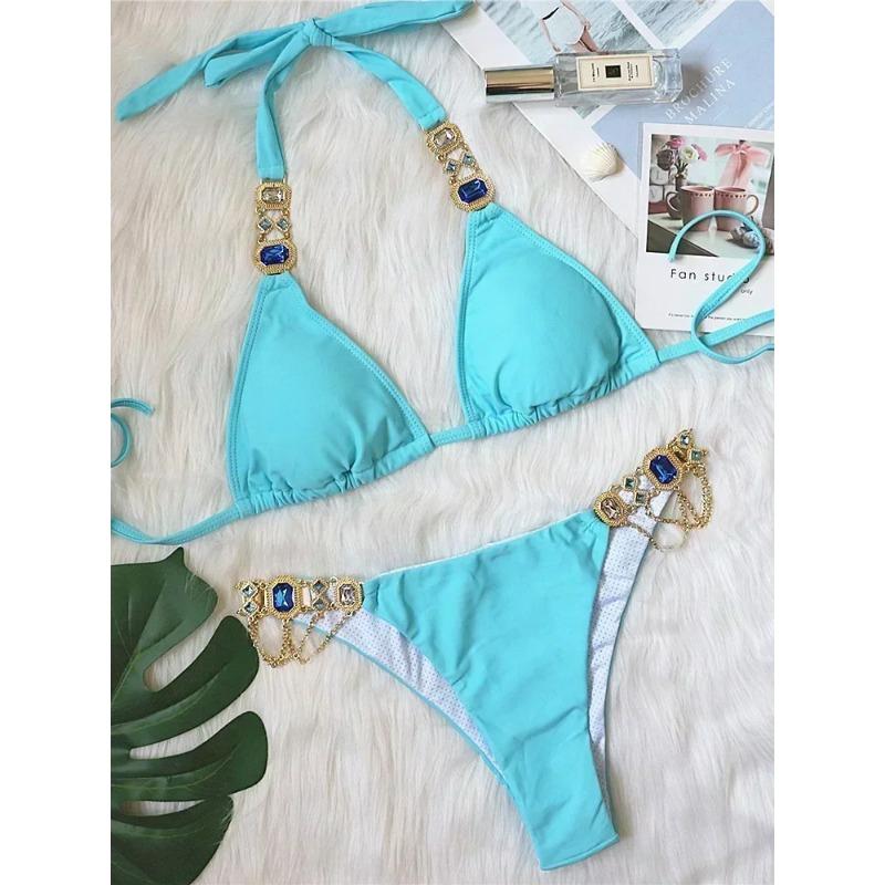 2025 Блискуче стразове діамантове бікіні Жіночий купальник Жіночий купальний костюм Комплект бікіні з двох частин Халтер Металеві ланцюжки Купальний костюм M
2025 Блискуче стразове діамантове бікіні Жіночий купальник Жіночий купальний костюм Комплект бікіні з двох частин Халтер Металеві ланцюжки Купальний костюм M