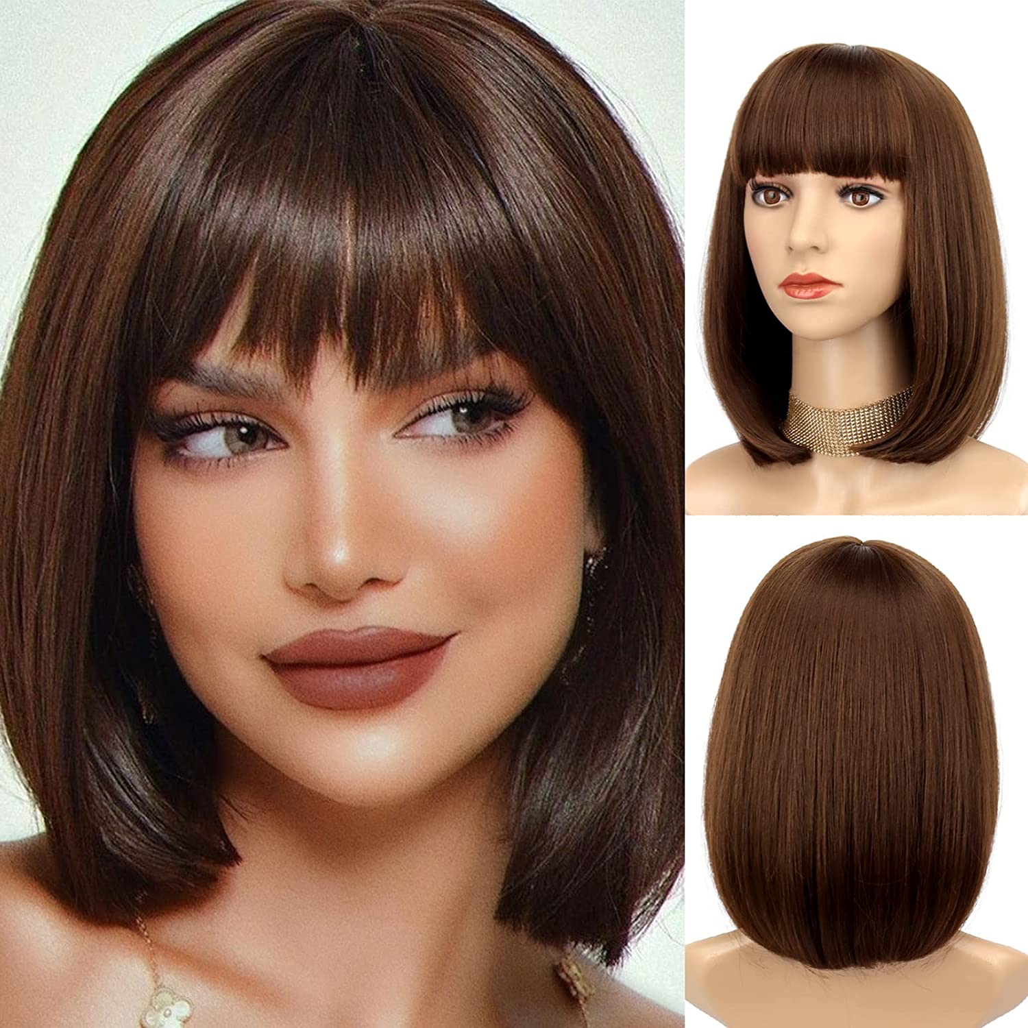 XINRAN Короткий коричневый парик Боб с челкой Синтетические каштановые волосы Боб Парики для женщин Термостойкие парики Боб до плеч для повседневной вечеринки
XINRAN Короткий коричневый парик Боб с челкой Синтетические каштановые волосы Боб Парики для женщин Термостойкие парики Боб до плеч для повседневной вечеринки