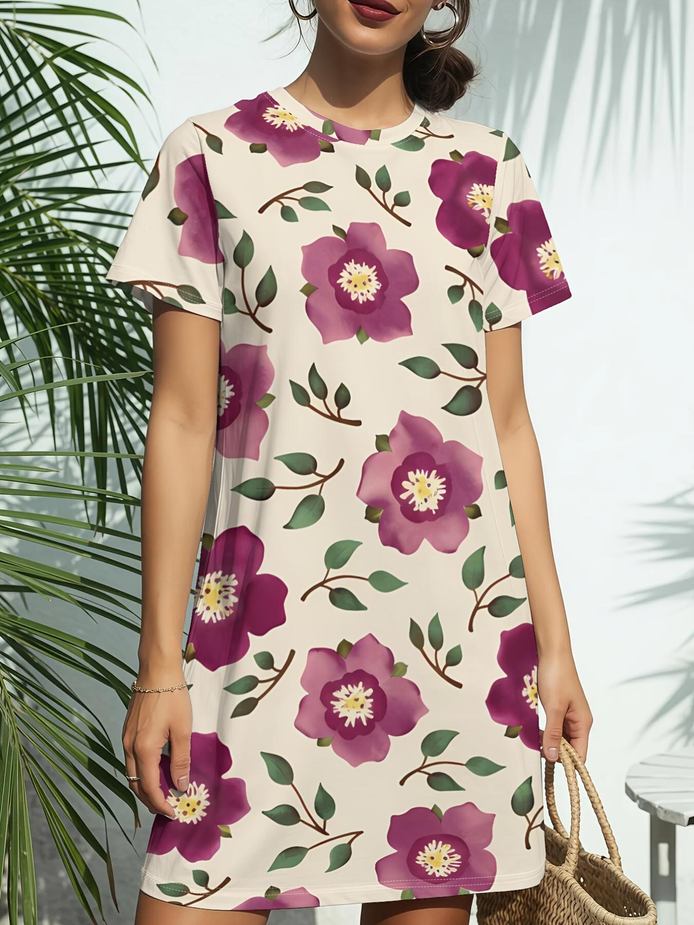 Pink Daisy FloralNew Women s Round Neck Short Sleeve T-Shirt Dress. American Style Trend Digital Printing. Casual and Versatile for Spring and Summer. L
Pink Daisy FloralNew Women s Round Neck Short Sleeve T-Shirt Dress. American Style Trend Digital Printing. Casual and Versatile for Spring and Summer. L