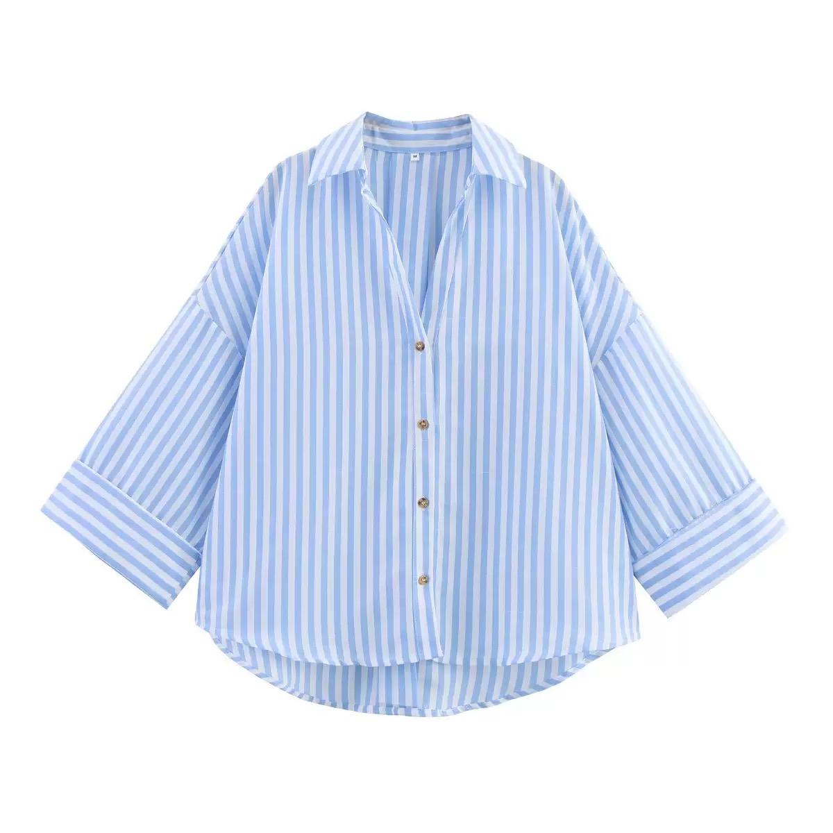 Women s Curled Wide Sleeves Linen Blended Striped Asymmetric Casual Shirt Versatile Collar Linen Blended Printed Shirt L светло-синий
Women s Curled Wide Sleeves Linen Blended Striped Asymmetric Casual Shirt Versatile Collar Linen Blended Printed Shirt L светло-синий