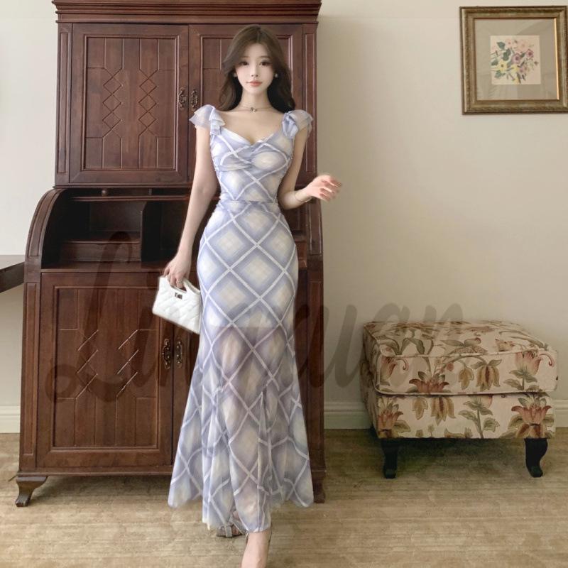 Summer Plaid Print Square Neck Waist-Cinched Mesh Spliced Hip-Hugging Dress for Women Medium синий
Summer Plaid Print Square Neck Waist-Cinched Mesh Spliced Hip-Hugging Dress for Women Medium синий