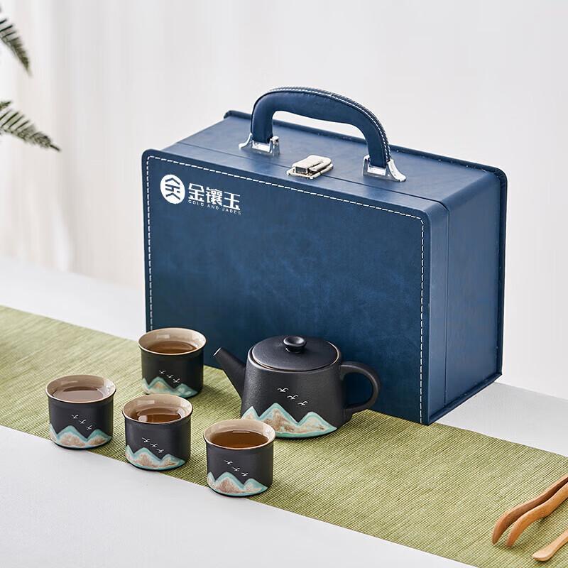 Gold Inlaid Jade Mountain Ceramic Tea Set
Gold Inlaid Jade Mountain Ceramic Tea Set