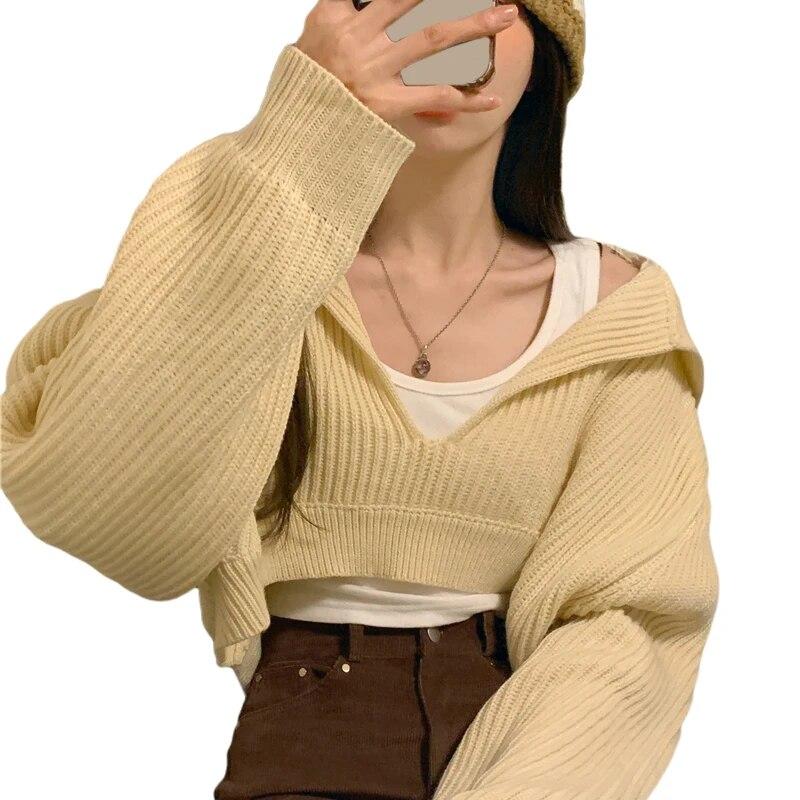 Женский свободный вязаный свитер с v-образным вырезом и длинными рукавами, укороченный топ с капюшоном, осенне-зимняя одежда, вязаный пуловер One Size
Женский свободный вязаный свитер с v-образным вырезом и длинными рукавами, укороченный топ с капюшоном, осенне-зимняя одежда, вязаный пуловер One Size