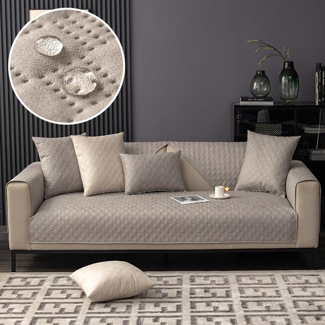 Водонепроницаемые чехлы для диванов, противоскользящая кожаная подушка для сиденья дивана, однотонная клетчатая нескользящая противоскользящая защитная крышка для дивана 1/2/3/4 места 90x160cm 1pcs светло-серый