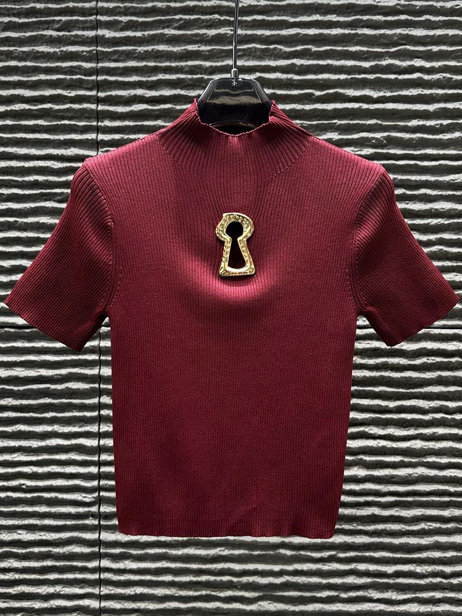 Spring Summer Hollow Out Spliced Metal Buckle T Shirts for Women Turtleneck Short Sleeve Minimalist Slimming T Shirt Female 2026 One Size
Spring Summer Hollow Out Spliced Metal Buckle T Shirts for Women Turtleneck Short Sleeve Minimalist Slimming T Shirt Female 2026 One Size