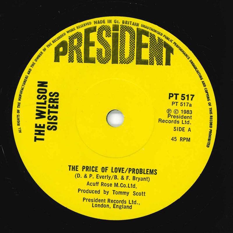 7inch Record WILSON SISTERS - The Price Of Love PT517 President Recor 1983 UK Pop Used
7inch Record WILSON SISTERS - The Price Of Love PT517 President Recor 1983 UK Pop Used