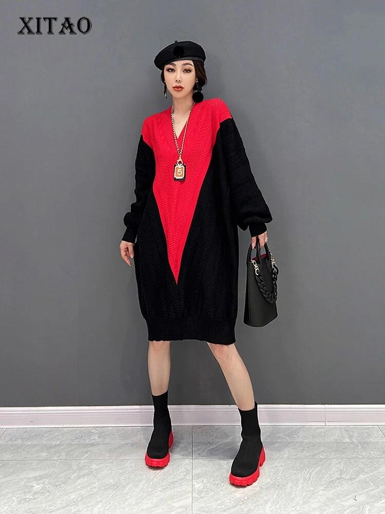 XITAO контрастного цвета вязаное платье модное свободное женское платье-пуловер-свитер WLD9176 
XITAO контрастного цвета вязаное платье модное свободное женское платье-пуловер-свитер WLD9176