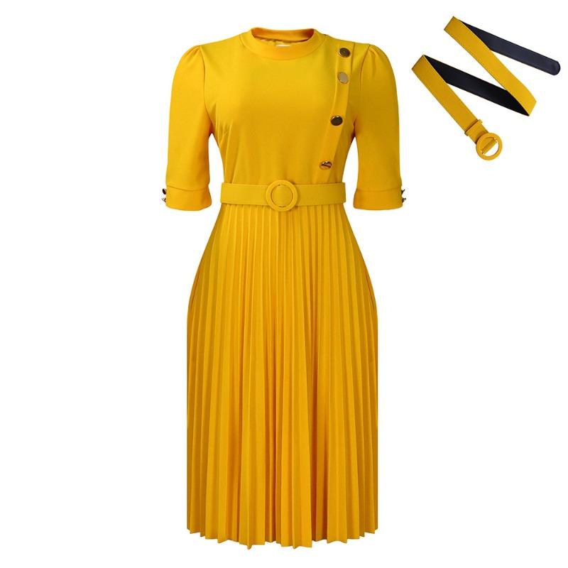 Women s clothing autumn and winter new temperament solid color pleated button dress S
Women s clothing autumn and winter new temperament solid color pleated button dress S