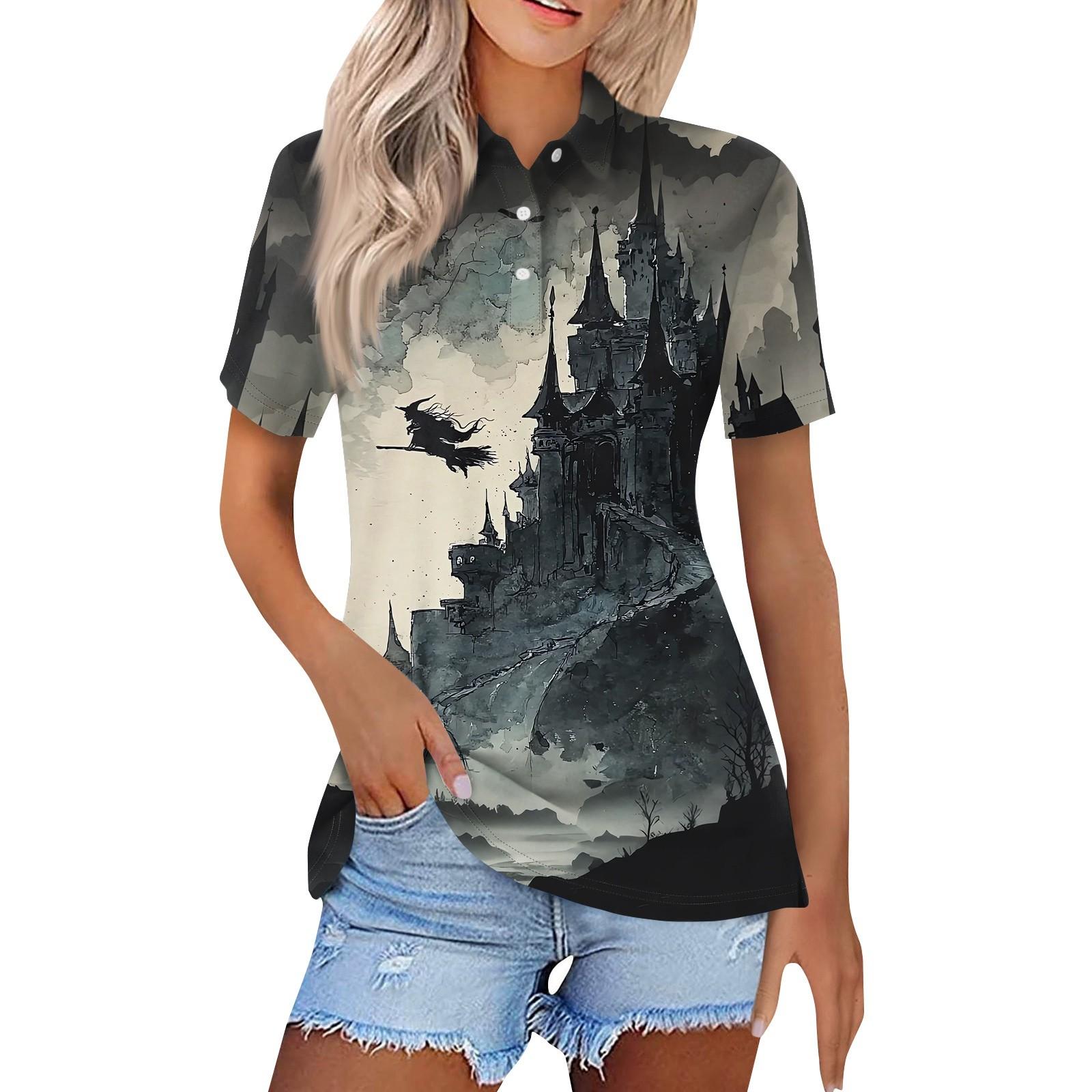 Women s Fashion Casual Lapel Short Sleeve Halloween Print Shirt Women s Button Up Tops L
Women s Fashion Casual Lapel Short Sleeve Halloween Print Shirt Women s Button Up Tops L