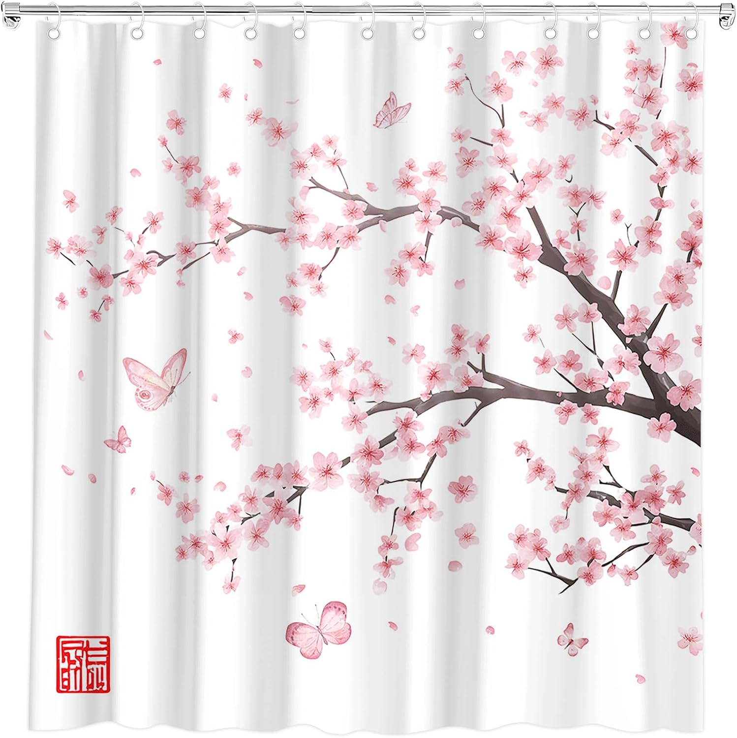 Cherry Blossom Shower Curtain Pink Plum Floral With Butterfly Flower Japanese Asian Watercolor Cute Branch Scenery Wildflower W60H190(CM)-1 Pcs
Cherry Blossom Shower Curtain Pink Plum Floral With Butterfly Flower Japanese Asian Watercolor Cute Branch Scenery Wildflower W60H190(CM)-1 Pcs