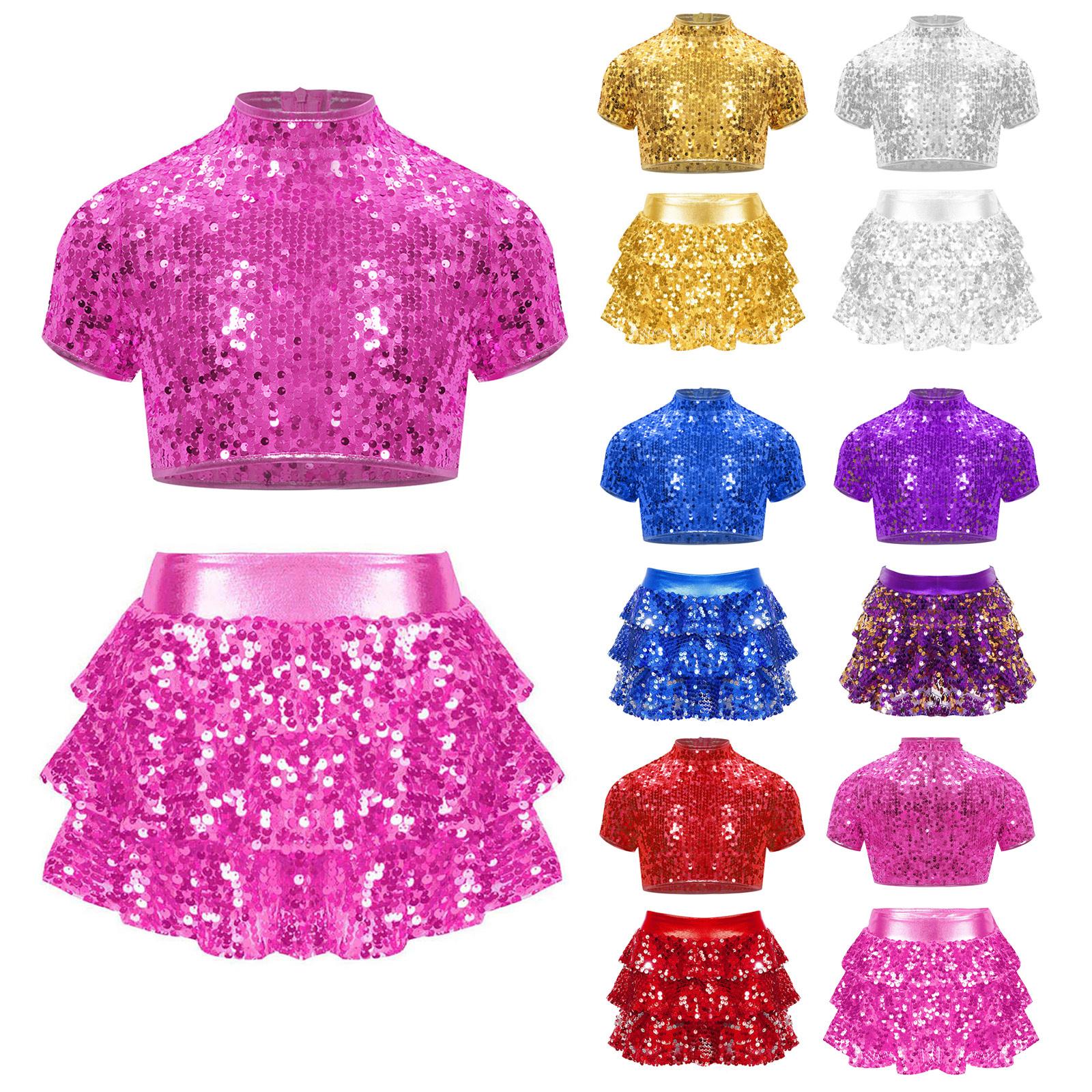 Girls Cheerleading Costume Mock Neck Short Sleeve Sparkly Sequins Crop Top Tiered Ruffle Skirted Shorts 5-6 Years срібний
Girls Cheerleading Costume Mock Neck Short Sleeve Sparkly Sequins Crop Top Tiered Ruffle Skirted Shorts 5-6 Years срібний