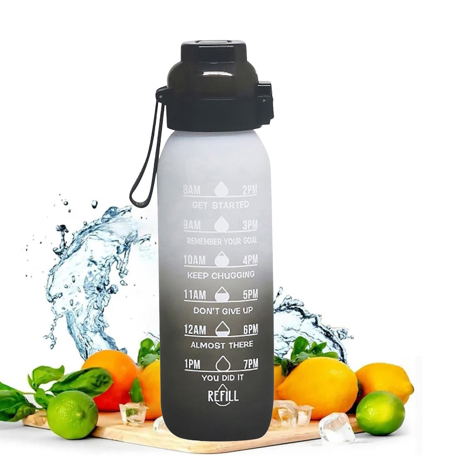 Бутылка 1 литр, обновленный набор бутылок с водой, соломинка для питья, без сахара, бесплатная бутылка для воды на открытом воздухе One Size чёрный