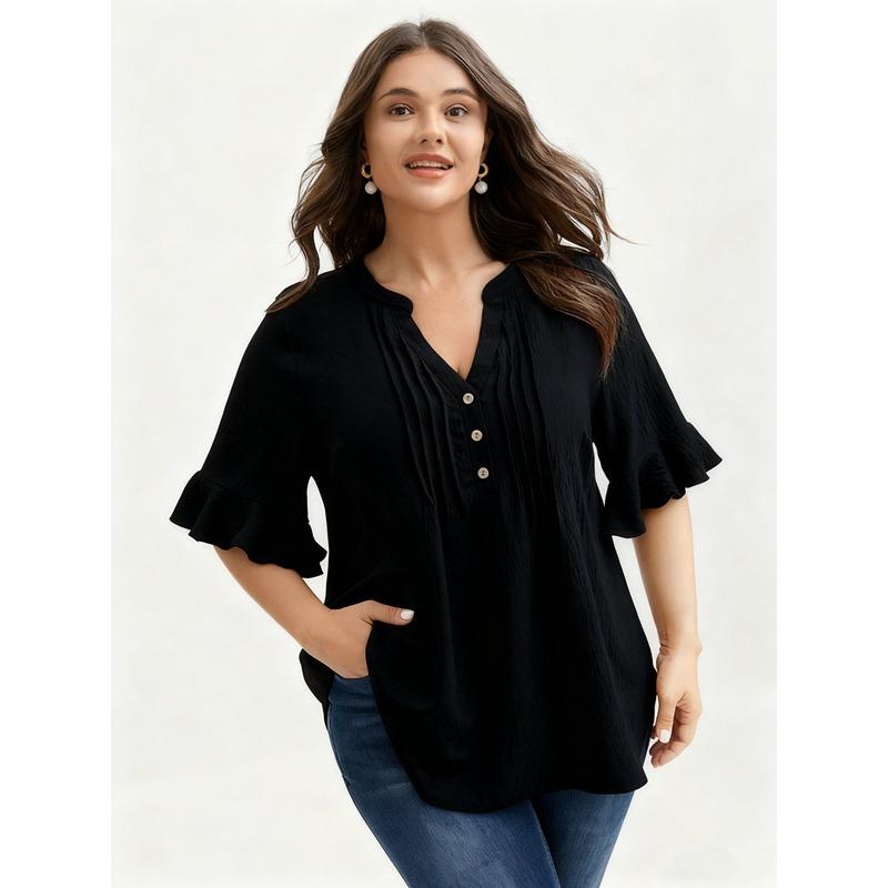 Cross-border plus size women s V-neck ruffled short-sleeved pleated design with buttons pure cotton loose and comfortable shirt M чорний
Cross-border plus size women s V-neck ruffled short-sleeved pleated design with buttons pure cotton loose and comfortable shirt M чорний