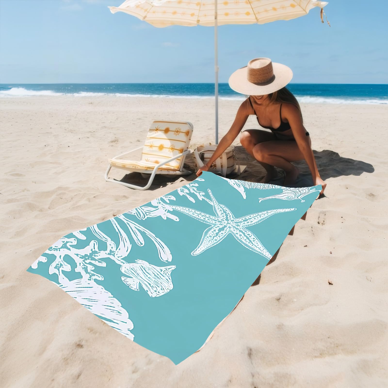 Teal Ocean Starfish Seahorse Beach Towel Extra Large Quick Dry Microfiber Sand Free for Pool Travel Washable W40*H60(CM)
Teal Ocean Starfish Seahorse Beach Towel Extra Large Quick Dry Microfiber Sand Free for Pool Travel Washable W40*H60(CM)