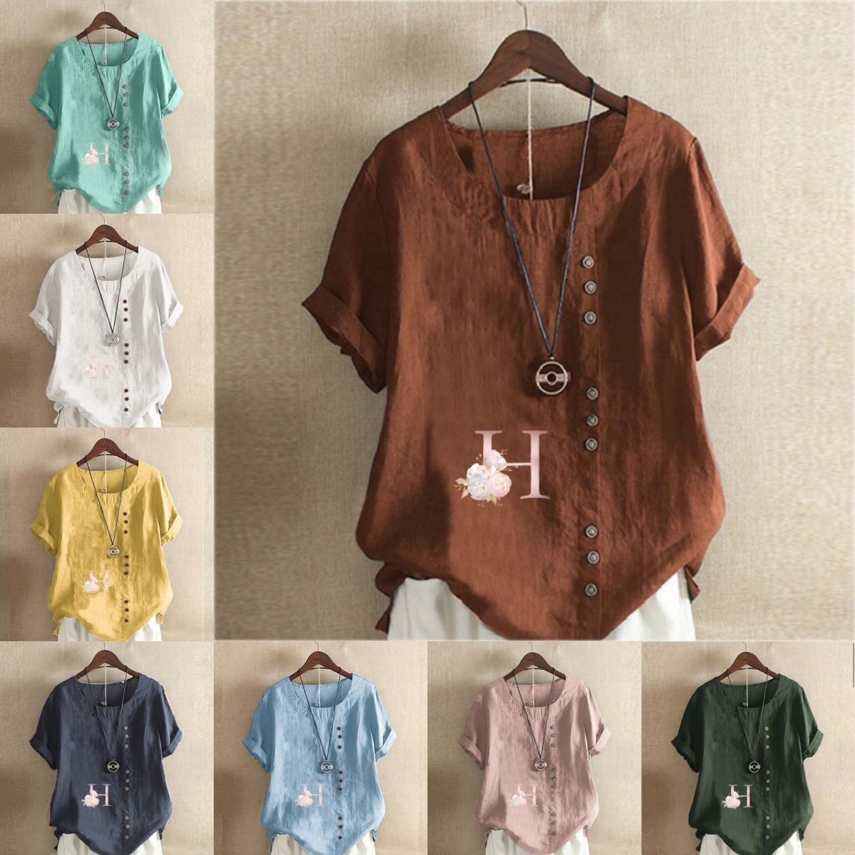 Women s Fashion Round Neck Short Sleeve T-shirt Casual Cotton Linen Graphic Shirt Leisure Loose Letter H Prined Summer Blouse Tops
Women s Fashion Round Neck Short Sleeve T-shirt Casual Cotton Linen Graphic Shirt Leisure Loose Letter H Prined Summer Blouse Tops