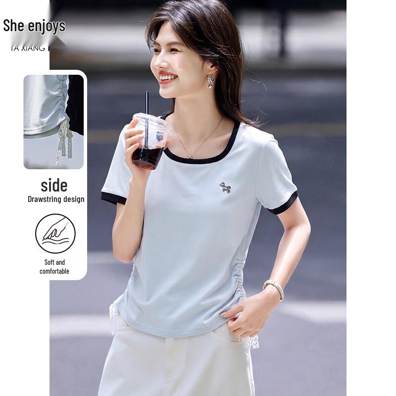 Women s Color Block Short-Sleeve T-Shirt with Lace Drawstring M
Women s Color Block Short-Sleeve T-Shirt with Lace Drawstring M