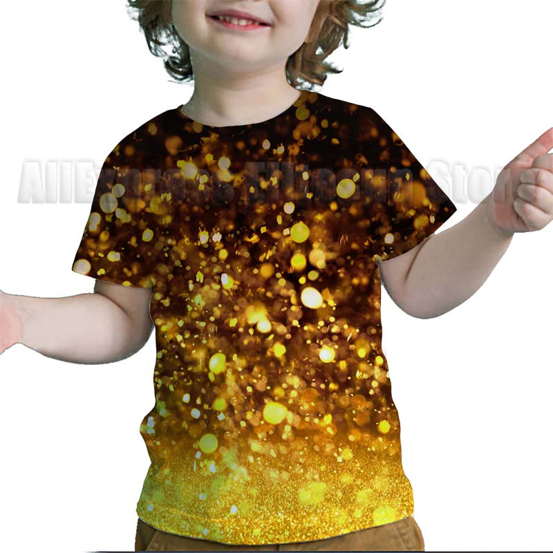 Літня Креативна Блискуча Золота Дитяча Футболка Малюк Смішна Футболка Хлопчики Дівчатка Підлітки Барвиста 3D Футболка 150
Літня Креативна Блискуча Золота Дитяча Футболка Малюк Смішна Футболка Хлопчики Дівчатка Підлітки Барвиста 3D Футболка 150