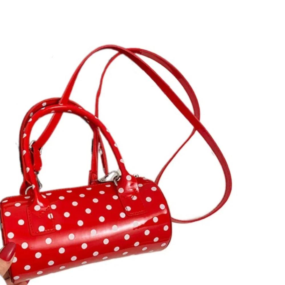 Универсальная женская цилиндрическая сумка Водонепроницаемая сумка через плечо Клатч в горошек Сумка на каждый день красный