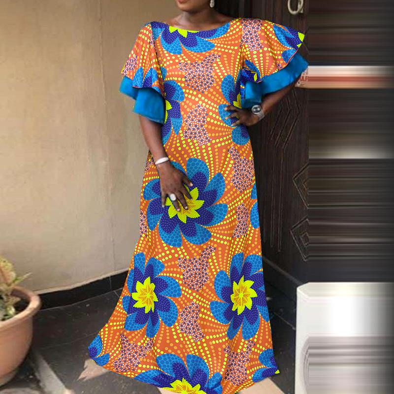 VONDA женское свободное длинное платье с цветочным принтом и половиной рукавов XL оранжевый