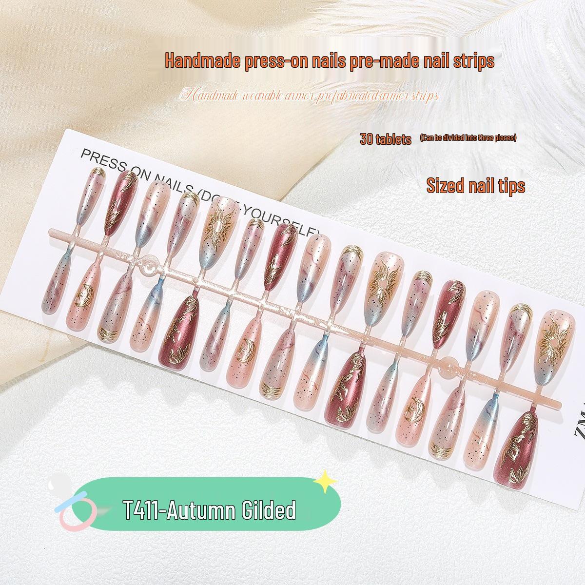Autumn Almond Blush Gradient Nail Art with Gold Cat Eye - Luxurious Pre-made Wearable Pieces Full Set S/S/S
Autumn Almond Blush Gradient Nail Art with Gold Cat Eye - Luxurious Pre-made Wearable Pieces Full Set S/S/S