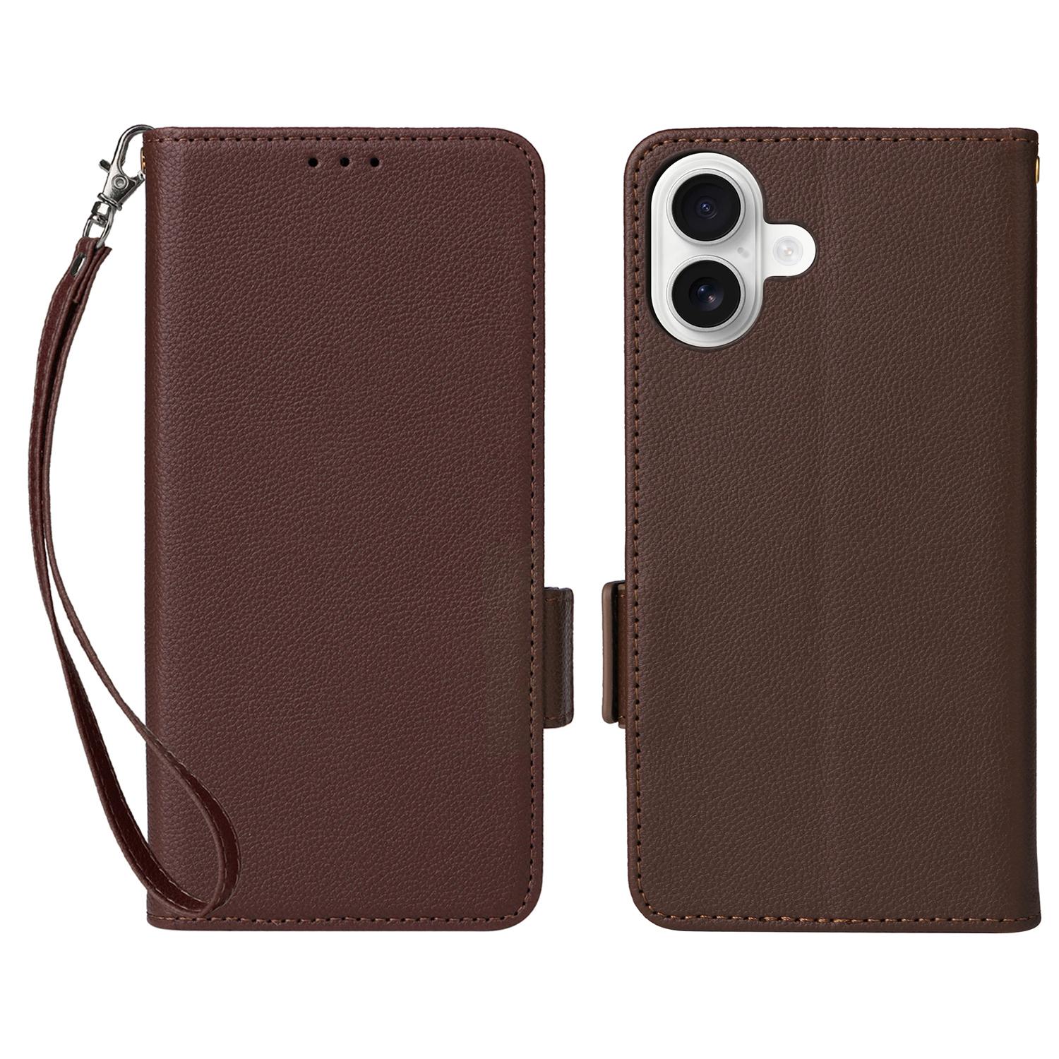 For iPhone 16 Case with Wrist Strap Litchi Texture PU Leather Wallet Phone Cover Brown
For iPhone 16 Case with Wrist Strap Litchi Texture PU Leather Wallet Phone Cover Brown