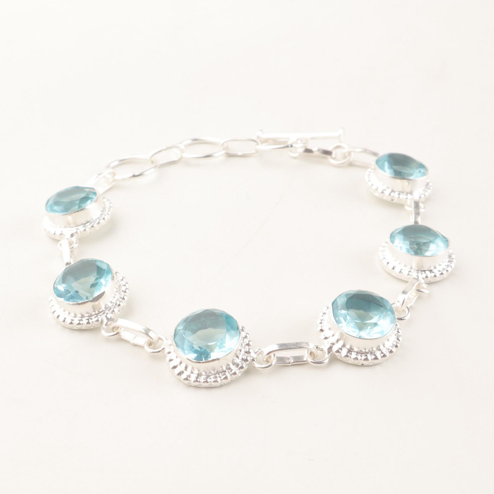 Natural Sky Blue Topaz Gemstone 925 Sterling Silver Boho Jewelry Bracelet 9 RB-9-4
Natural Sky Blue Topaz Gemstone 925 Sterling Silver Boho Jewelry Bracelet 9 RB-9-4