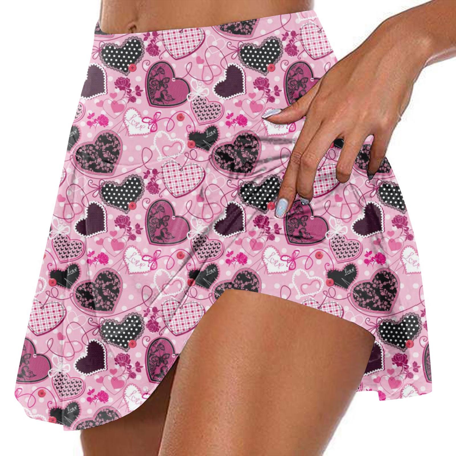 Женские спортивные эластичные плиссированные теннисные юбки с принтом ко Дню святого Валентина, внутренние шорты для занятий йогой, эластичные спортивные шорты для гольфа XL розовый