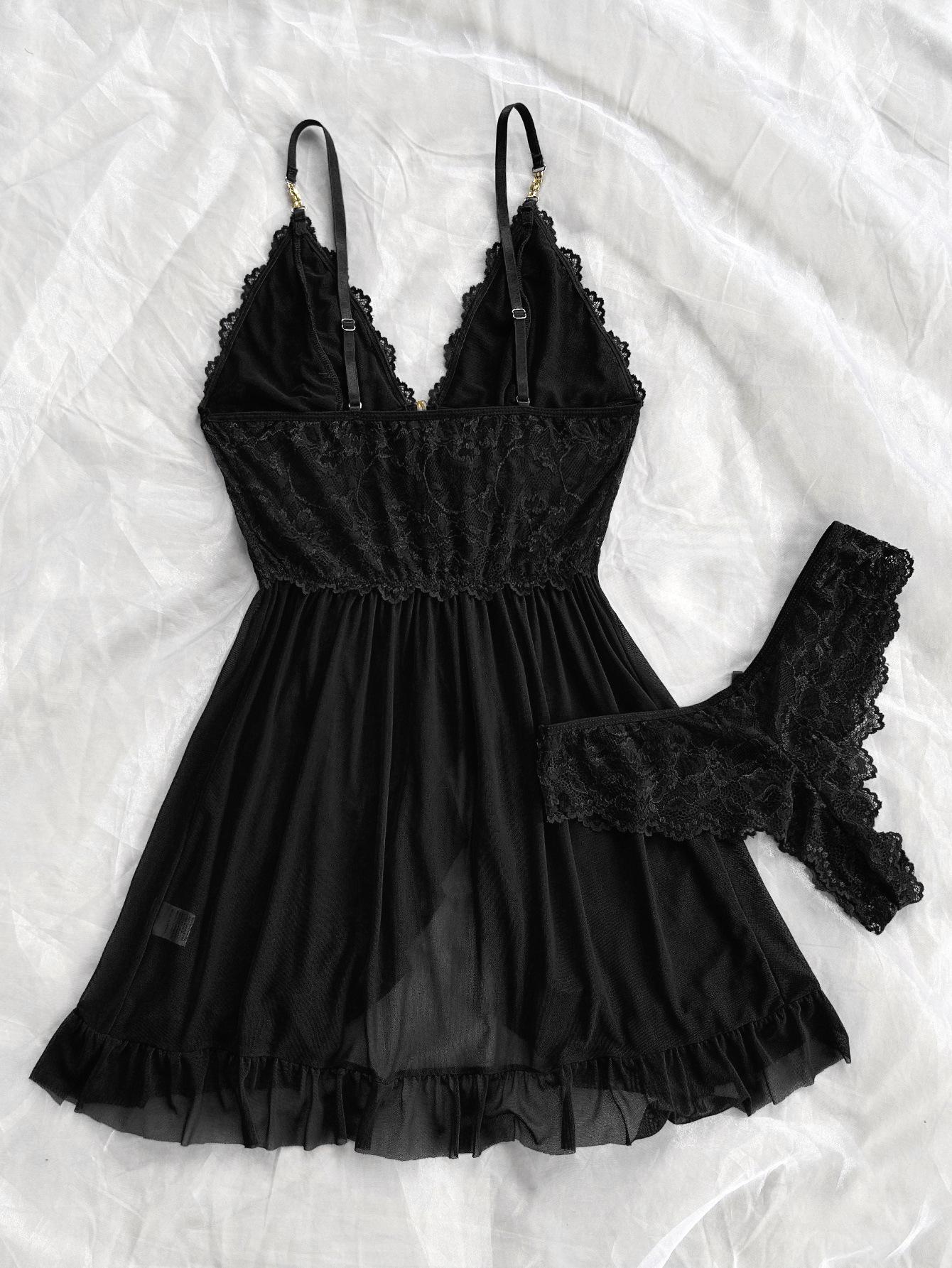 European & American Two-Piece Lingerie Set: Sexy V-Neck Mesh Camisole Nightdress Extra Large чорний
European & American Two-Piece Lingerie Set: Sexy V-Neck Mesh Camisole Nightdress Extra Large чорний