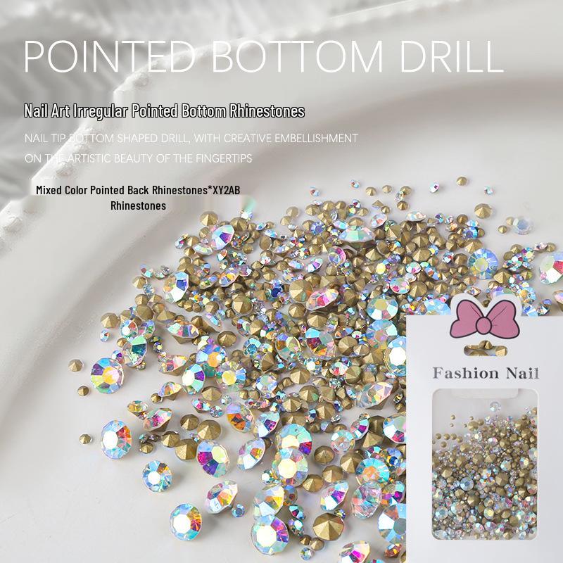 Gold Base Nail Art with AB Color Rhinestones - Mixed Sizes for Nail Decorations
Gold Base Nail Art with AB Color Rhinestones - Mixed Sizes for Nail Decorations