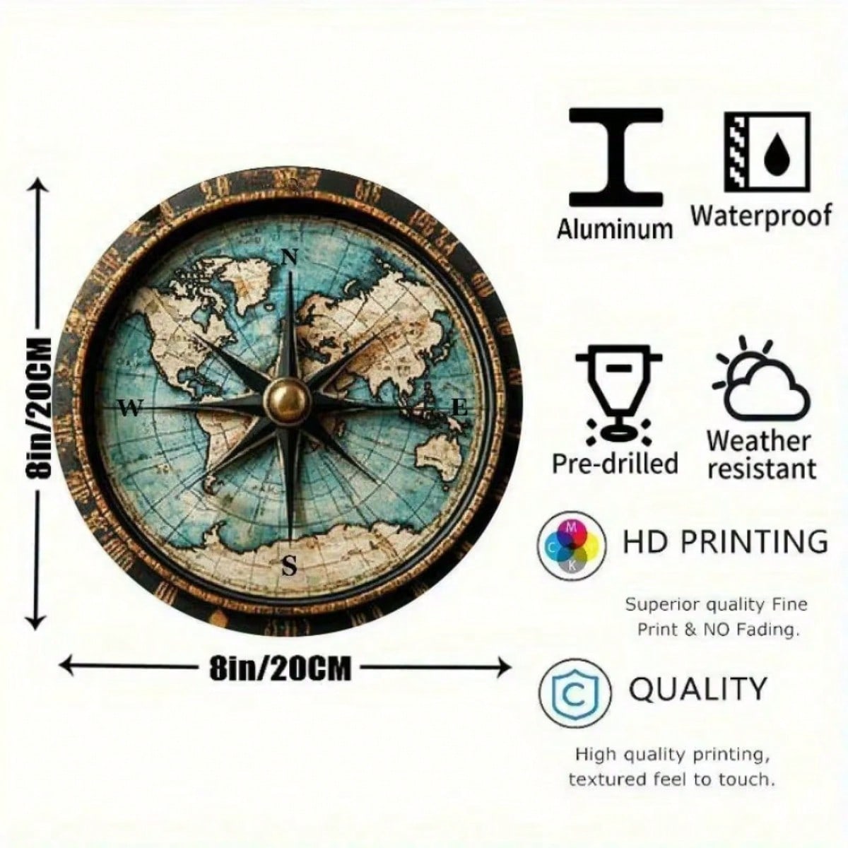 World Map Aluminum Roundel Sign Degree Grid Home Bar Cafe Wall Decor 20x20 різнокольоровий
World Map Aluminum Roundel Sign Degree Grid Home Bar Cafe Wall Decor 20x20 різнокольоровий