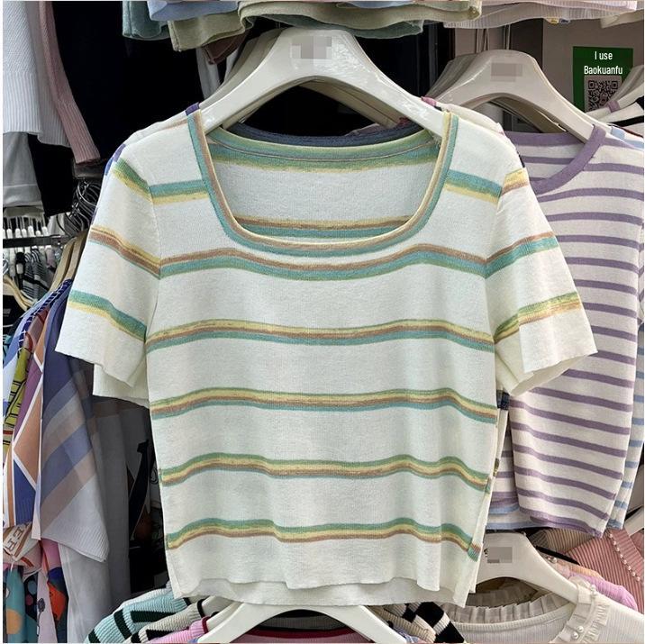 Женская летняя футболка из ледяного шелка в радужную полоску, большого размера, с французским квадратным вырезом, с коротким рукавом, облегающий топ One Size (up to 125 jin) жёлтый
Женская летняя футболка из ледяного шелка в радужную полоску, большого размера, с французским квадратным вырезом, с коротким рукавом, облегающий топ One Size (up to 125 jin) жёлтый