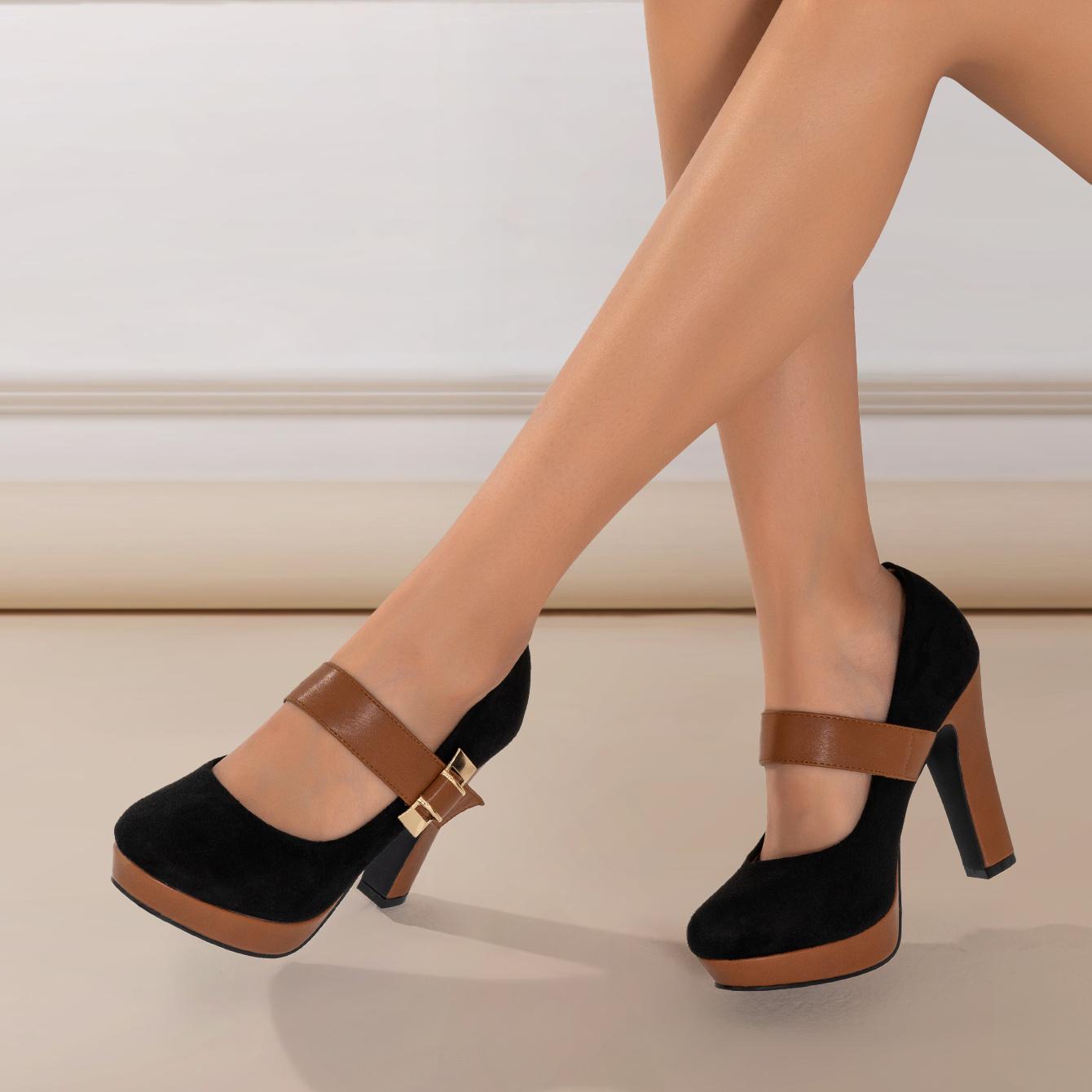 Жіночі туфлі-човники в ретро-стилі з круглим носком на високих підборах, Туфлі на платформі з пряжкою та блоковим підбором, Жіноче взуття Size 40 чорний
Жіночі туфлі-човники в ретро-стилі з круглим носком на високих підборах, Туфлі на платформі з пряжкою та блоковим підбором, Жіноче взуття Size 40 чорний