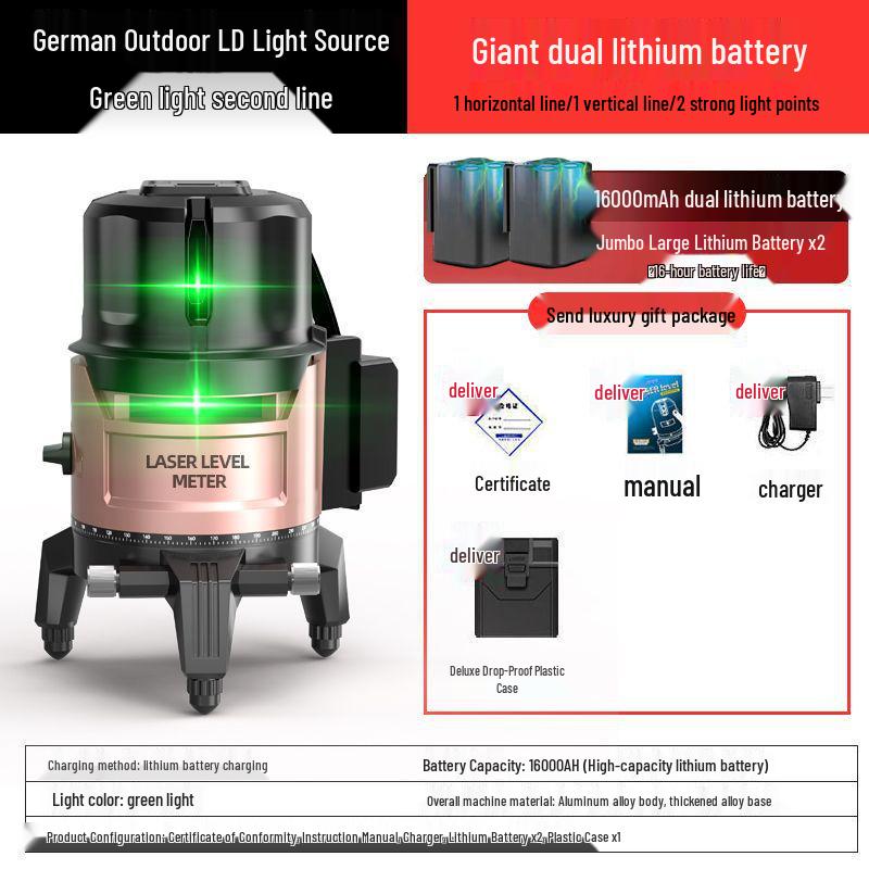 Germany Infrared Green Light Outdoor High-Precision 2/3/5-Line Automatic Self-Leveling Laser Level
Germany Infrared Green Light Outdoor High-Precision 2/3/5-Line Automatic Self-Leveling Laser Level