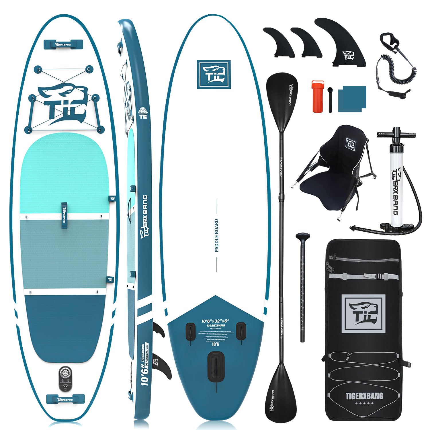 TIGERXBANG Надувная доска для гребли стоя Sup Board Длина 320 см Ширина 82 см Толщина 15 см Грузоподъемность Доска для гребли с двойным веслом с каяком
TIGERXBANG Надувная доска для гребли стоя Sup Board Длина 320 см Ширина 82 см Толщина 15 см Грузоподъемность Доска для гребли с двойным веслом с каяком