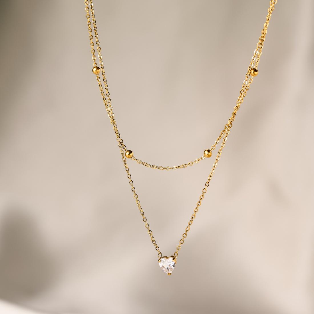 Luxury Heart Zircon Pendant Necklace Women Stainless Steel Gold Color Trendy Double Layer Beads Chain Choker Zircon Gift 40-45cm
Luxury Heart Zircon Pendant Necklace Women Stainless Steel Gold Color Trendy Double Layer Beads Chain Choker Zircon Gift 40-45cm