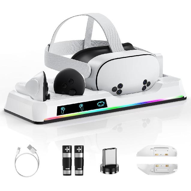 Зарядная док-станция для Oculus Quest 3/3S, Магнитное зарядное устройство VR с 2 перезаряжаемыми батареями для Oculus Quest 3S/3 Аксессуары, VR-гарнитура и зарядное устройство
Зарядная док-станция для Oculus Quest 3/3S, Магнитное зарядное устройство VR с 2 перезаряжаемыми батареями для Oculus Quest 3S/3 Аксессуары, VR-гарнитура и зарядное устройство