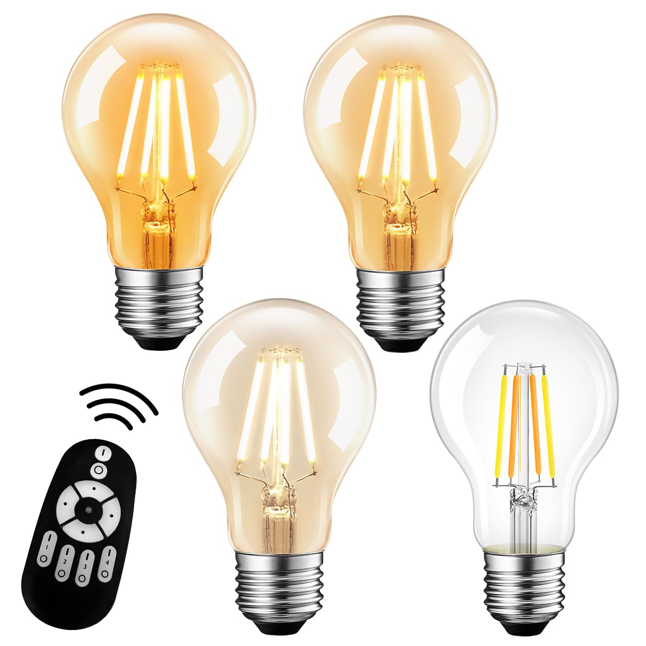 LVWIT Set of 4 60W Equivalent LED Bulbs with E26 Base, Stepless Dimming, Color Adjustment, Remote Control, Filament Bulbs, 6W Power Consumption,
LVWIT Set of 4 60W Equivalent LED Bulbs with E26 Base, Stepless Dimming, Color Adjustment, Remote Control, Filament Bulbs, 6W Power Consumption,