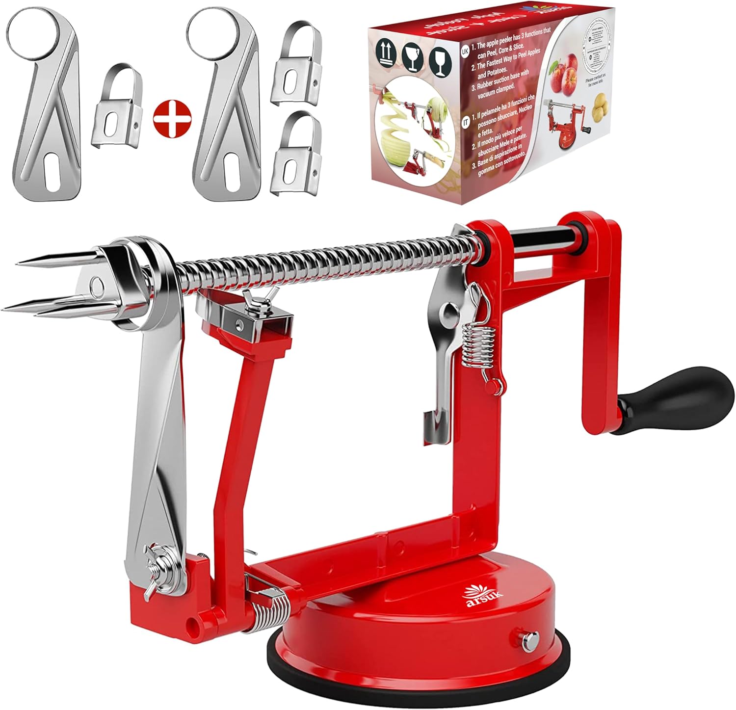 (Extra 2 Blades & 1 Corer) 3 in 1 Kitchen Peeling Machine for Vegetables and Fruits, Stainless Steel United States
(Extra 2 Blades & 1 Corer) 3 in 1 Kitchen Peeling Machine for Vegetables and Fruits, Stainless Steel United States