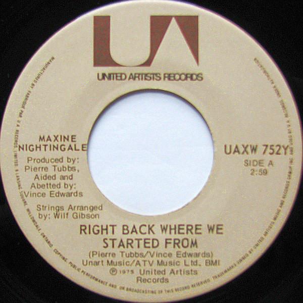 7inch Record MAXINE NIGHTINGALE - Right Back Where We Started From UAXW752Y United Artists 1975 US Soul/Funk Used
7inch Record MAXINE NIGHTINGALE - Right Back Where We Started From UAXW752Y United Artists 1975 US Soul/Funk Used