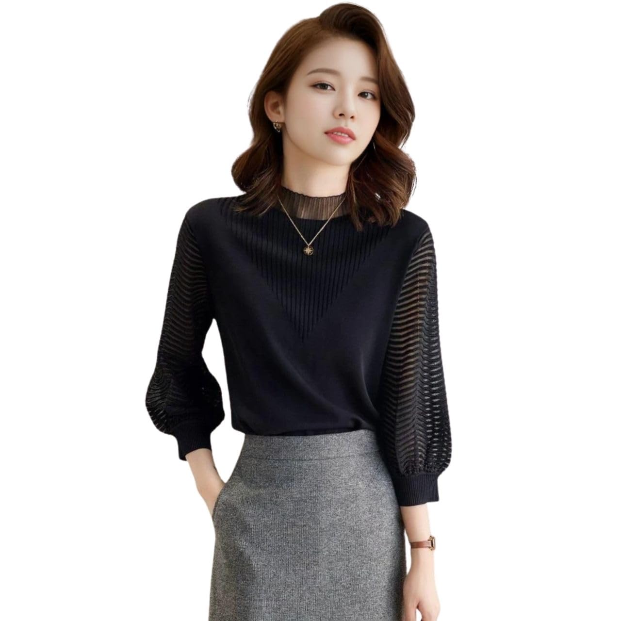 J-Scott Balloon Sleeve Knit Top with Lace Neck, Ribbed Design, Stand-Up Collar, 3/4 Sleeves, Sheer, and Puff Sleeves, Black (JS92-BK-M)
J-Scott Balloon Sleeve Knit Top with Lace Neck, Ribbed Design, Stand-Up Collar, 3/4 Sleeves, Sheer, and Puff Sleeves, Black (JS92-BK-M)