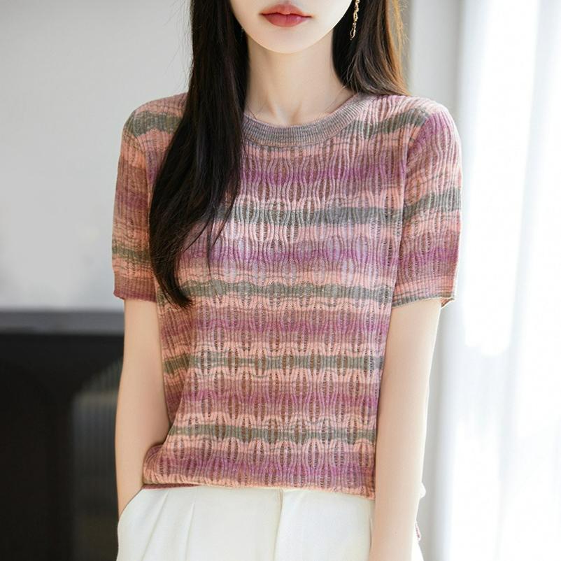 French Contrast Striped Hollow Short-sleeved Knitted T-shirt Women s Summer Design Sense Niche Round Neck Slimming Top XL
French Contrast Striped Hollow Short-sleeved Knitted T-shirt Women s Summer Design Sense Niche Round Neck Slimming Top XL