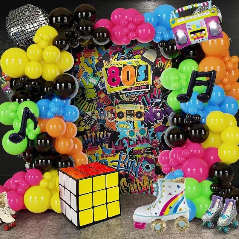 70 80-е 90-е Диско Радио Ноты Алюминиевая Фольга Воздушный Шар Цепь Арки Венок Набор Атмосфера Оформление Set as shown