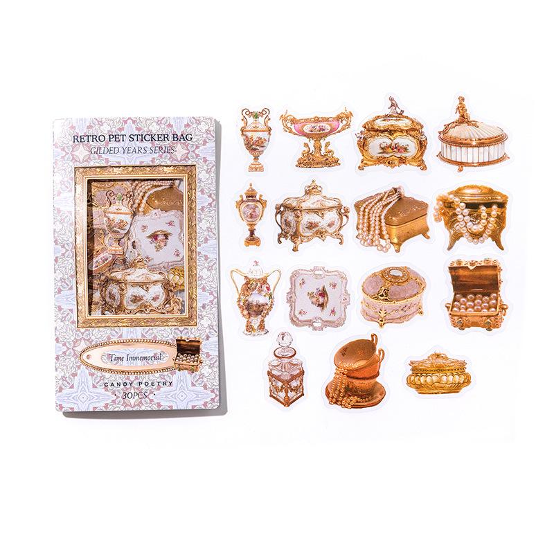 Gilded Years Retro PET Sticker Pack: Journal & DIY Collage Stickers - 6 Styles
Gilded Years Retro PET Sticker Pack: Journal & DIY Collage Stickers - 6 Styles
