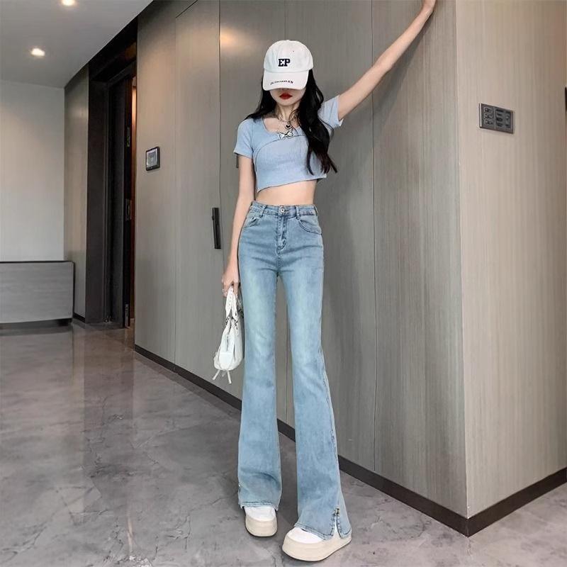 Women’s Light Blue Micro-Flared High-Waisted Jeans, Slit Design, Horseshoe Pants, Spring/Summer Style, Slimming American High Street Fashion. Extra Large
Women’s Light Blue Micro-Flared High-Waisted Jeans, Slit Design, Horseshoe Pants, Spring/Summer Style, Slimming American High Street Fashion. Extra Large