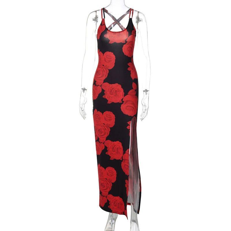 Western Style Ins New Fashion U-Neck Print Long dress Sexy Backless Sling Split Sling Dress Women Red S
Western Style Ins New Fashion U-Neck Print Long dress Sexy Backless Sling Split Sling Dress Women Red S