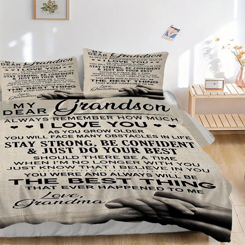 3PCs Grandson Love Quotes Design Cover Set, Breathable Fabric, Machine Washable (1 Duvet Cover + 2 Pillowcases) (Without Quilt) yy250911134 135x200cm
3PCs Grandson Love Quotes Design Cover Set, Breathable Fabric, Machine Washable (1 Duvet Cover + 2 Pillowcases) (Without Quilt) yy250911134 135x200cm