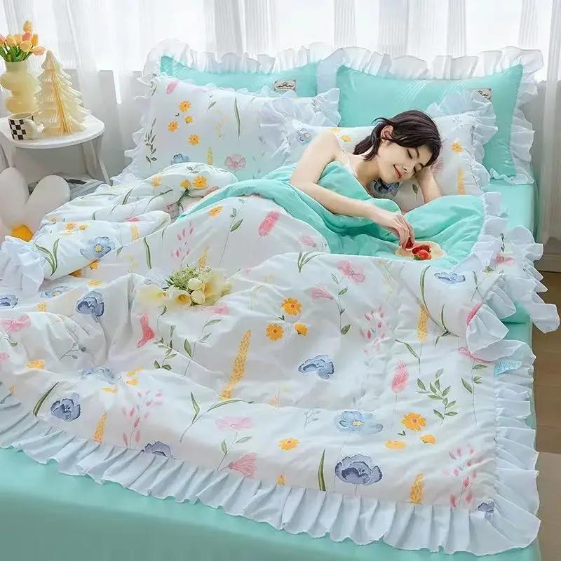 Pastoral Plaid Washed Blankets Lace Quilt with Cotton Princess Bed Quilt Bedding Summer Air Conditioning Quilts Bed Skirt Purple 180x200CM 3PC
Pastoral Plaid Washed Blankets Lace Quilt with Cotton Princess Bed Quilt Bedding Summer Air Conditioning Quilts Bed Skirt Purple 180x200CM 3PC
