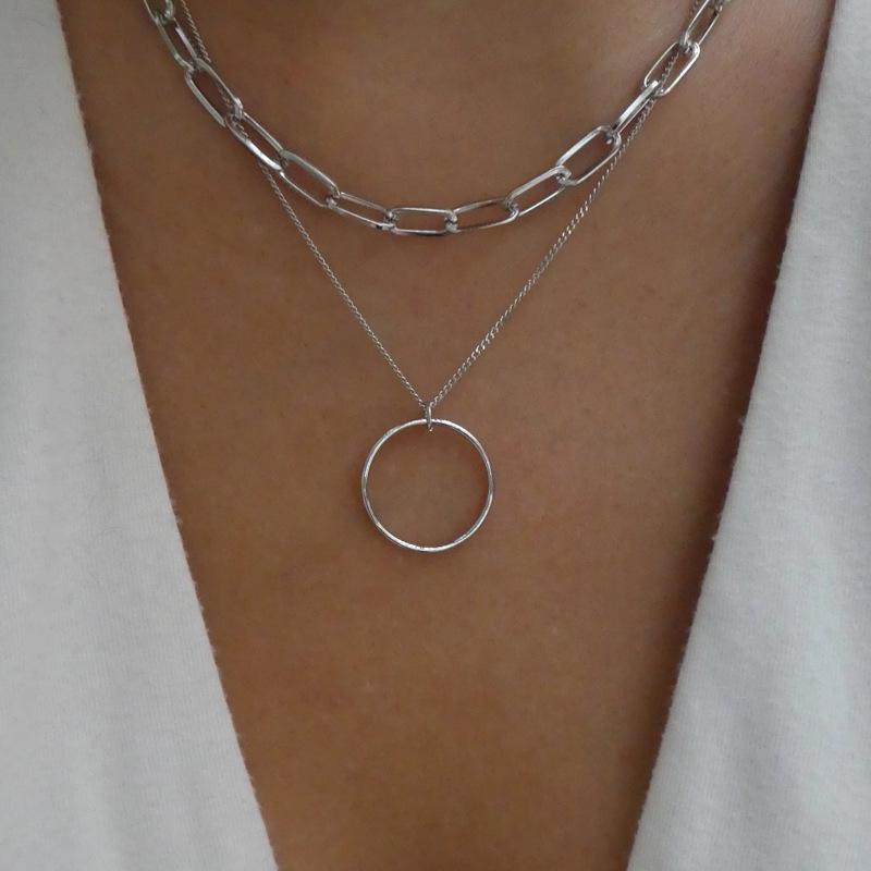 Silver Plated Chunky Layered Circle Necklace - Street Style Double Layer Clavicle Chain for Women
Silver Plated Chunky Layered Circle Necklace - Street Style Double Layer Clavicle Chain for Women